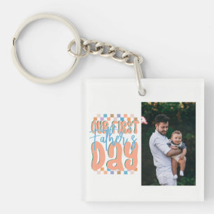 Our First Father's Day Retro Custom Photo Key Ring