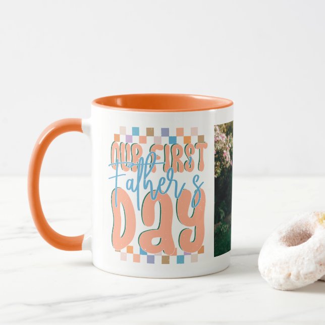 Our First Father's Day Retro Custom Photo Mug (With Donut)