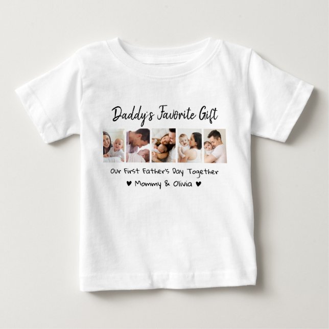 Our First Father's Day Together 5 Photo Collage   Baby T-Shirt (Front)