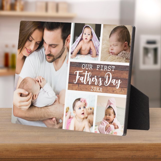 Our First Father's Day Wood 5 Photo Collage    Plaque (Creator Uploaded)