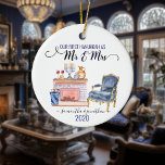 Our First Hanukkah Married Mr Mrs Home Ceramic Or Ceramic Tree Decoration<br><div class="desc">This design was created though digital art. It may be personalized in the area provided or customizing by changing the photo or added your own words. Contact me at colorflowcreations@gmail.com if you with to have this design on another product. Purchase my original abstract acrylic painting for sale at www.etsy.com/shop/colorflowart. See...</div>