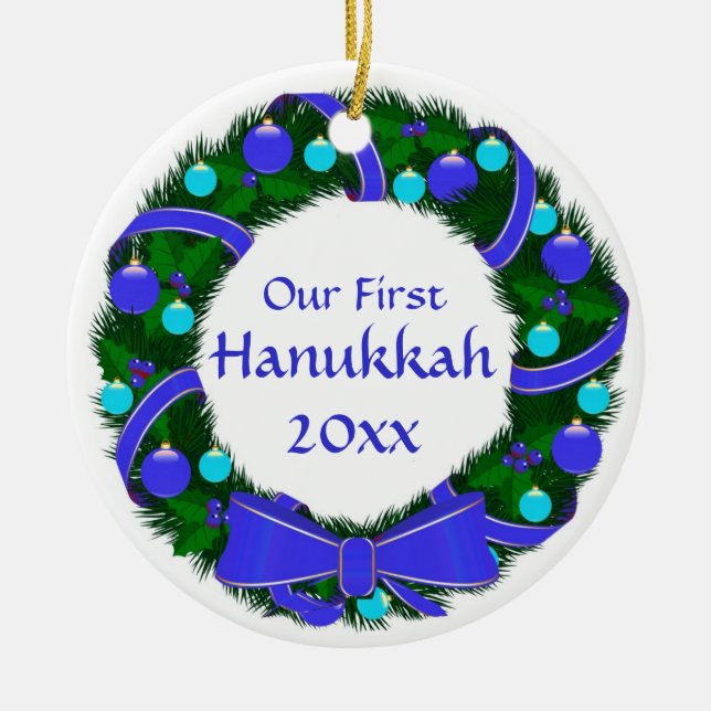 Our First Hanukkah Year Wreath Ornament (Front)
