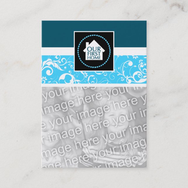our first home (blue damask) business card (Front)