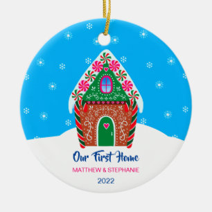 Our First Home Christmas Gingerbread House Blue Ceramic Tree Decoration