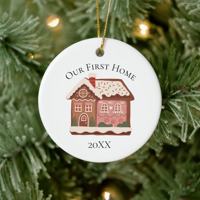 Our First Home Gingerbread House Christmas Holiday Ceramic Tree Decoration (Tree)