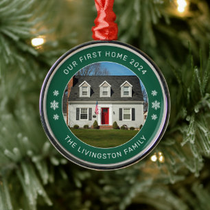 Our First Home Green Personalized Photo Metal Tree Decoration