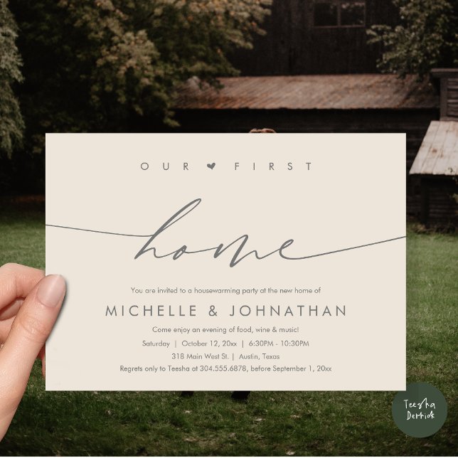 Our first home, Housewarming party celebration Invitation (Our first home, Housewarming party celebration Invitation Card, PDF, in dark grey cream)