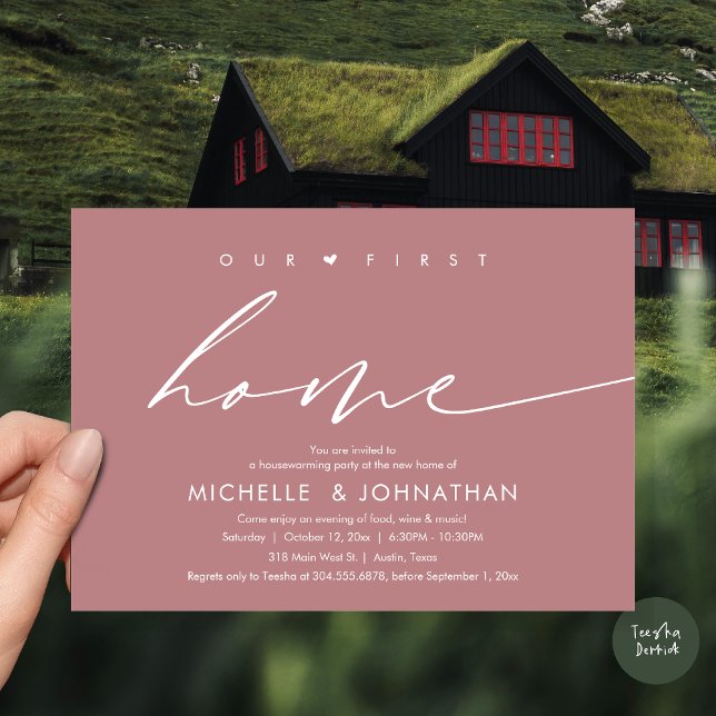 Our first home, Housewarming party celebration Invitation (Our first home, Housewarming party celebration Invitation Card, PDF, in dusty rose pink)