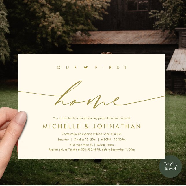 Our first home, Housewarming party celebration Invitation (Our first home, Housewarming party celebration Invitation Card, PDF, in retro yellow gold)