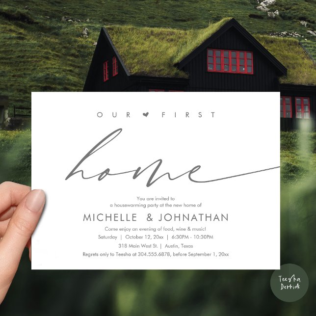 Our first home, Housewarming party celebration Invitation (Our first home, Housewarming party celebration Invitation Card, PDF, in dark grey)