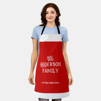 Our First Home Housewarming Typography Red White Apron
