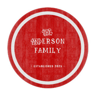 Our First Home Housewarming Typography Red White Cutting Board