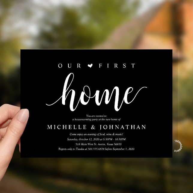 Our First Home Modern Rustic Housewarming party Invitation (Our First Home Housewarming party Invitation Card in White Black)