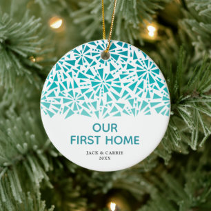 Our First Home Personalised Blue Fractal Pattern Ceramic Tree Decoration