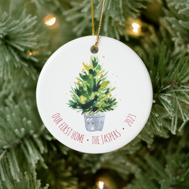 Our First Home Personalised Potted Christmas Tree Ceramic Tree Decoration (Tree)