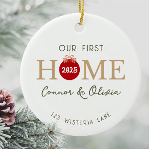 Our First Home Personalized Names Address Year Ceramic Tree Decoration