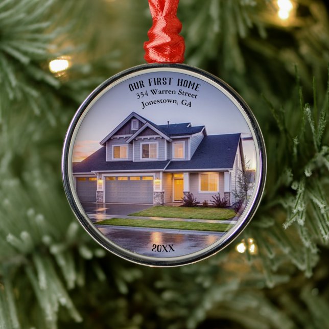 Our First Home Photo | Personalised with Address | Metal Tree Decoration (Tree)