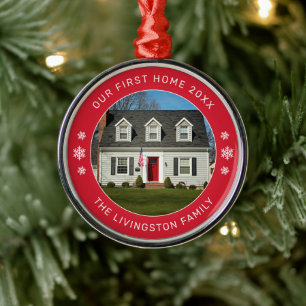 Our First Home Red Personalized Photo Metal Tree Decoration