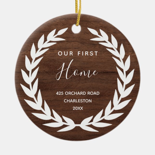 Our First Home | Rustic Brown Wood Look Ceramic Tree Decoration (Front)