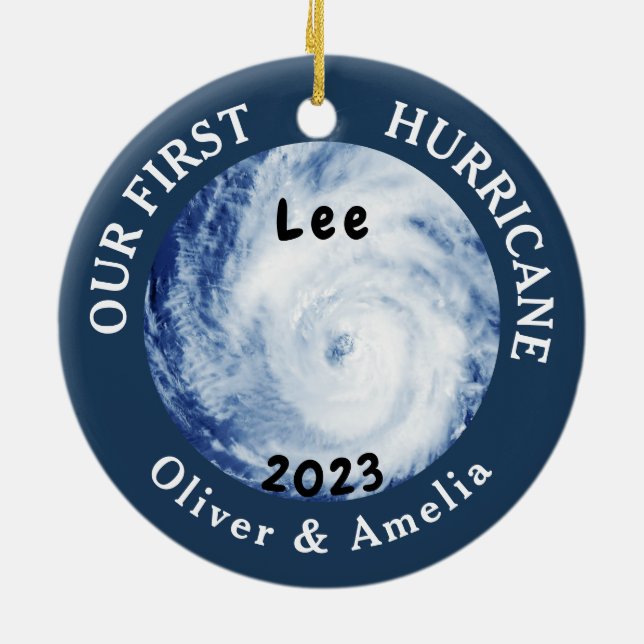 Our First Hurricane Lee Custom Name Ceramic Tree Decoration (Back)