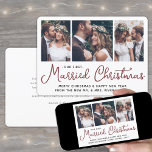 Our First Married Christmas 3 Wedding Photos Red Holiday Card<br><div class="desc">Send joyful holiday wishes as a new Mr. & Mrs! Celebrate marriage as newlyweds and share three of your favourite wedding pictures with a stylish custom photo collage "Our First Married Christmas" holiday card. All text on this template is simple to personalise to include any wording, such as Merry and...</div>