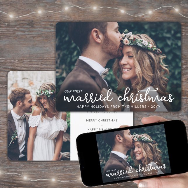 Our First Married Christmas Newlyweds 2 Photo Holiday Card (Creator Uploaded)