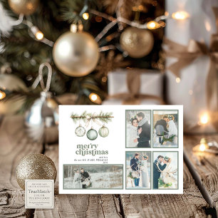 Our First Married Christmas Pine Ornament 5 Photo Holiday Card