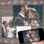 Our First Married Christmas Simple Wedding Photos Holiday Card<br><div class="desc">Send joyful holiday wishes as a new Mr. & Mrs! Celebrate marriage as newlyweds and share two of your favourite wedding pictures with a stylish custom photo "Our First Married Christmas" holiday card. All text on this template is simple to personalise to include any wording, such as Merry and Married,...</div>