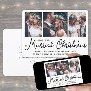 Our First Married Christmas Wedding Photo Collage Holiday Card