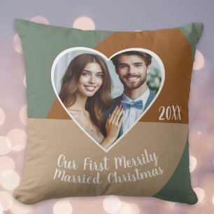 Our First Merrily Married Christmas Custom Photo  Cushion