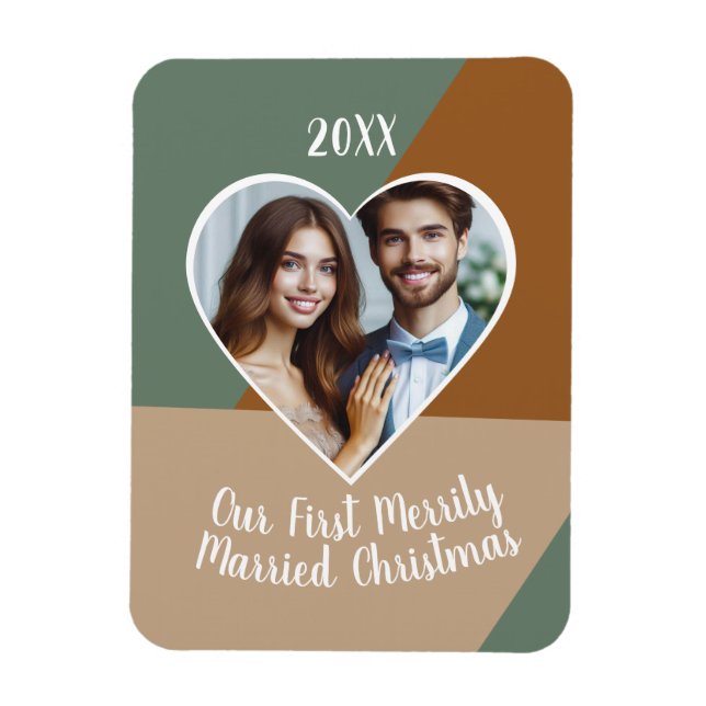 Our First Merrily Married Christmas Custom Photo  Magnet (Vertical)