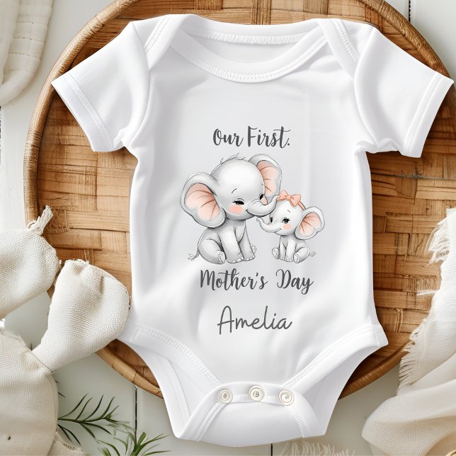 Our First Mother's Day Baby Bodysuit Cute Elephant (Creator Uploaded)