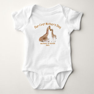 Our First Mother's Day, Baby Giraffe custom name Bodysuit