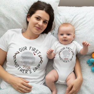 Our First Mother's Day Matching White Baby Bodysuit