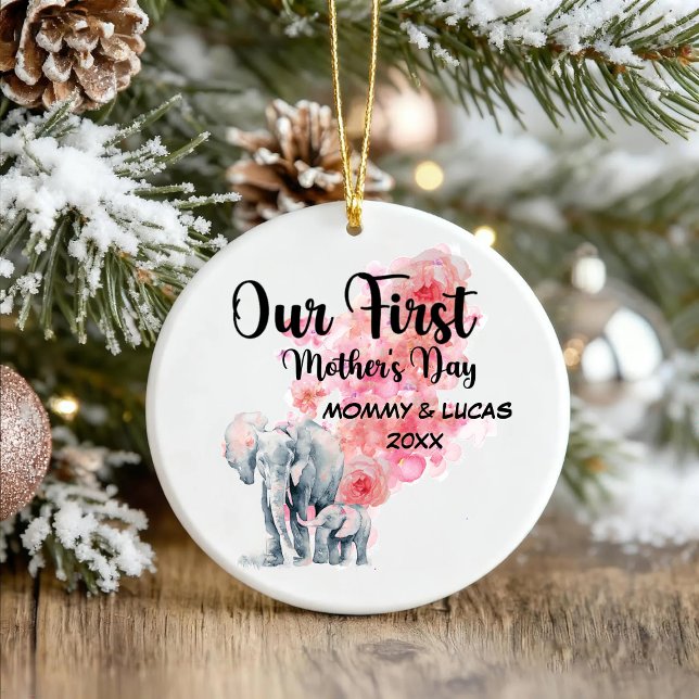Our First Mother's Day Mum And Baby Elephants Ceramic Tree Decoration (Creator Uploaded)