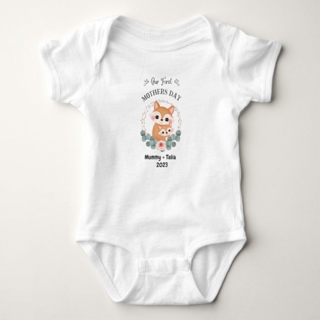 Our First Mothers Day, Mum and Baby Fox Matching Baby Bodysuit (Front)