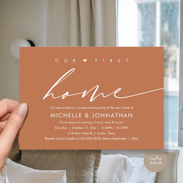 Our First New Home, Housewarming Party Celebration Invitation (Our First New Home, Housewarming Party Celebration Invitation Card, PDF, in Copper Rust)