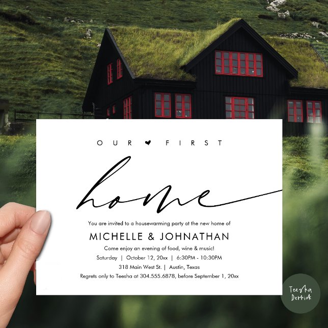 Our First New Home, Housewarming Party Celebration Invitation (Our First New Home, Housewarming Party Celebration Invitation Card, PDF, in Black and White)