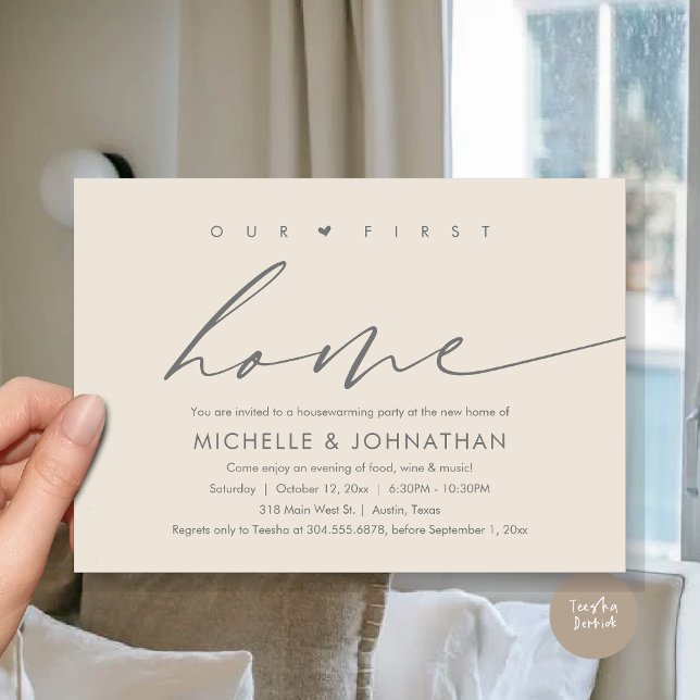 Our First New Home, Housewarming Party Celebration Invitation (Our First New Home, Housewarming Party Celebration Invitation Card, PDF, in Dark Grey Cream)