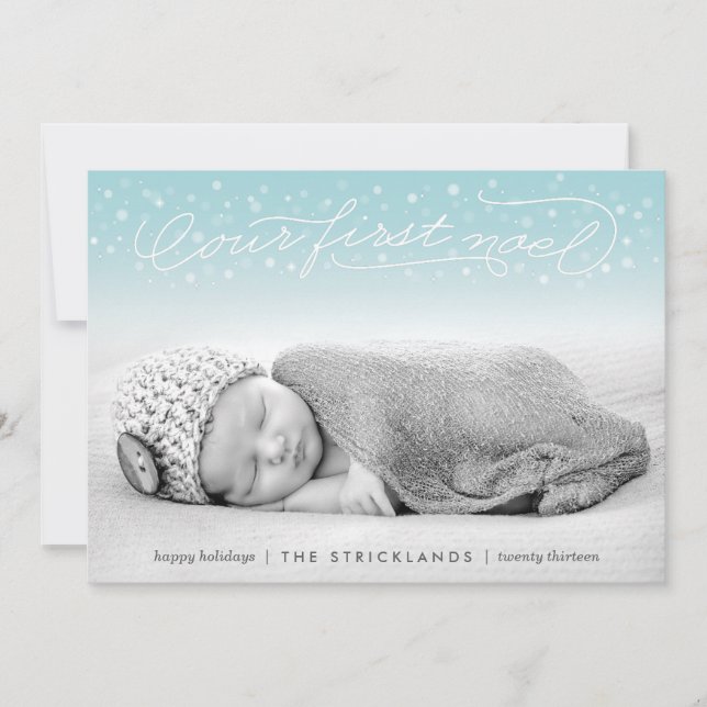 Our First Noel Aqua Holiday Photo Card (Front)