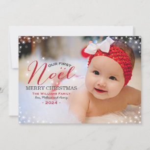 Our First Noel Red Photo Overlay Baby's First Holiday Card