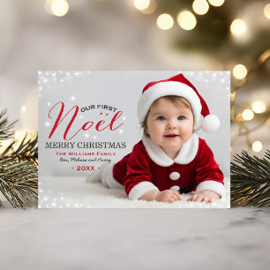 Our First Noel Red Photo Overlay Baby's First Holiday Card