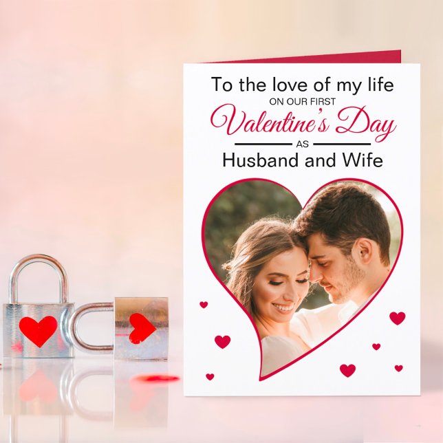 Our First Valentine’s as Husband & Wife Red Photo Holiday Card (Creator Uploaded)