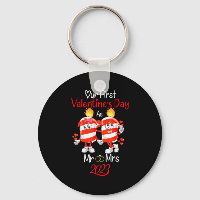 Our First Valentines Day As Mr And Mrs Engaged Cou Key Ring (Front)