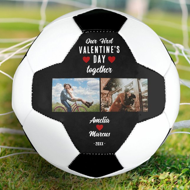 Our First Valentine's Day Together 2 Photos Black Soccer Ball (Creator Uploaded)