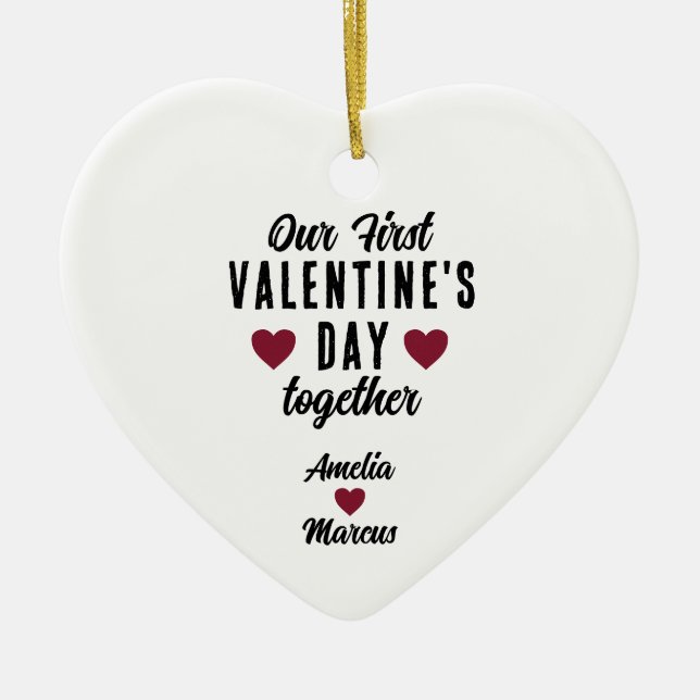 Our First Valentine's Day Together Couple Ceramic Tree Decoration (Front)