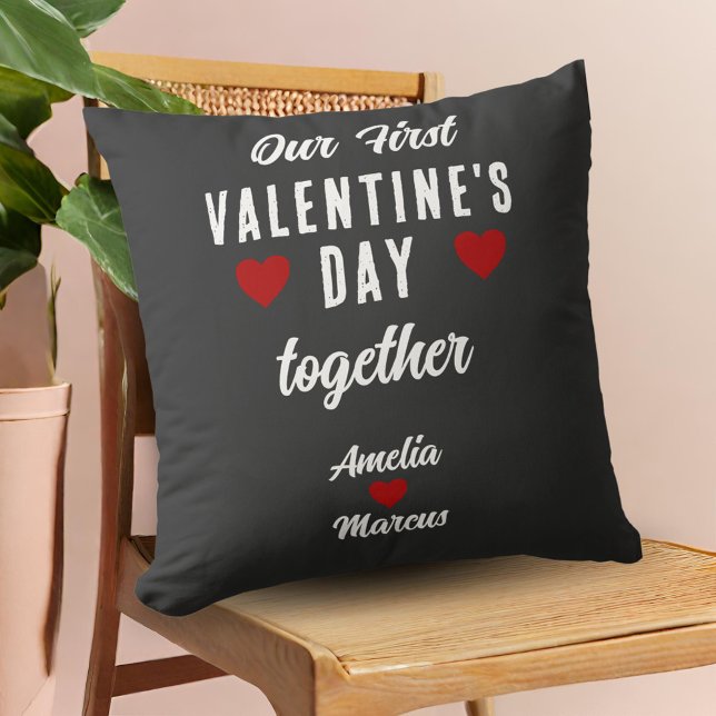 Our First Valentine's Day Together Dark Grey Cushion (Creator Uploaded)