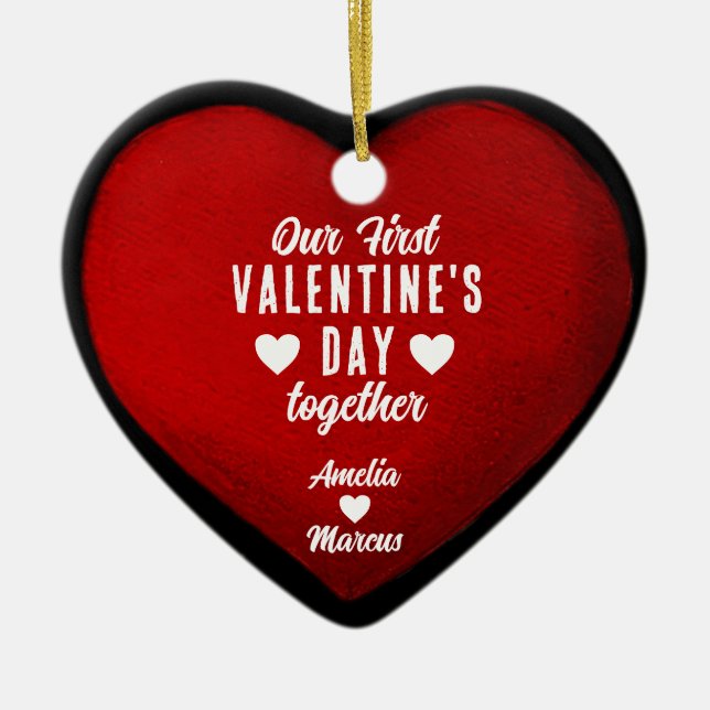Our First Valentine's Day Together Heart Couple   Ceramic Tree Decoration (Front)