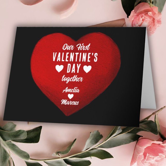 Our First Valentine's Day Together Heart Couple  Holiday Card (Creator Uploaded)