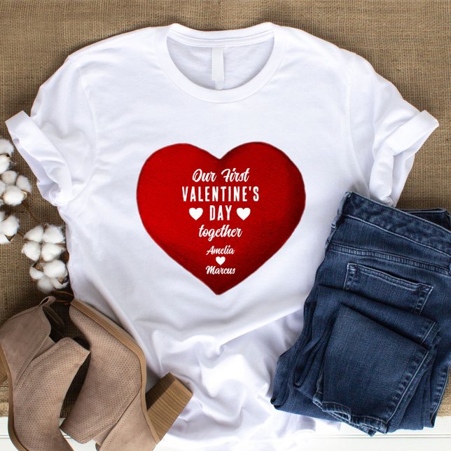 Our First Valentine's Day Together Red Heart  T-Shirt (Creator Uploaded)